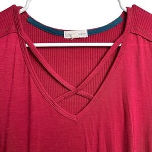 Coco + Jamieson Maroon Cross Neck Top  Size XL